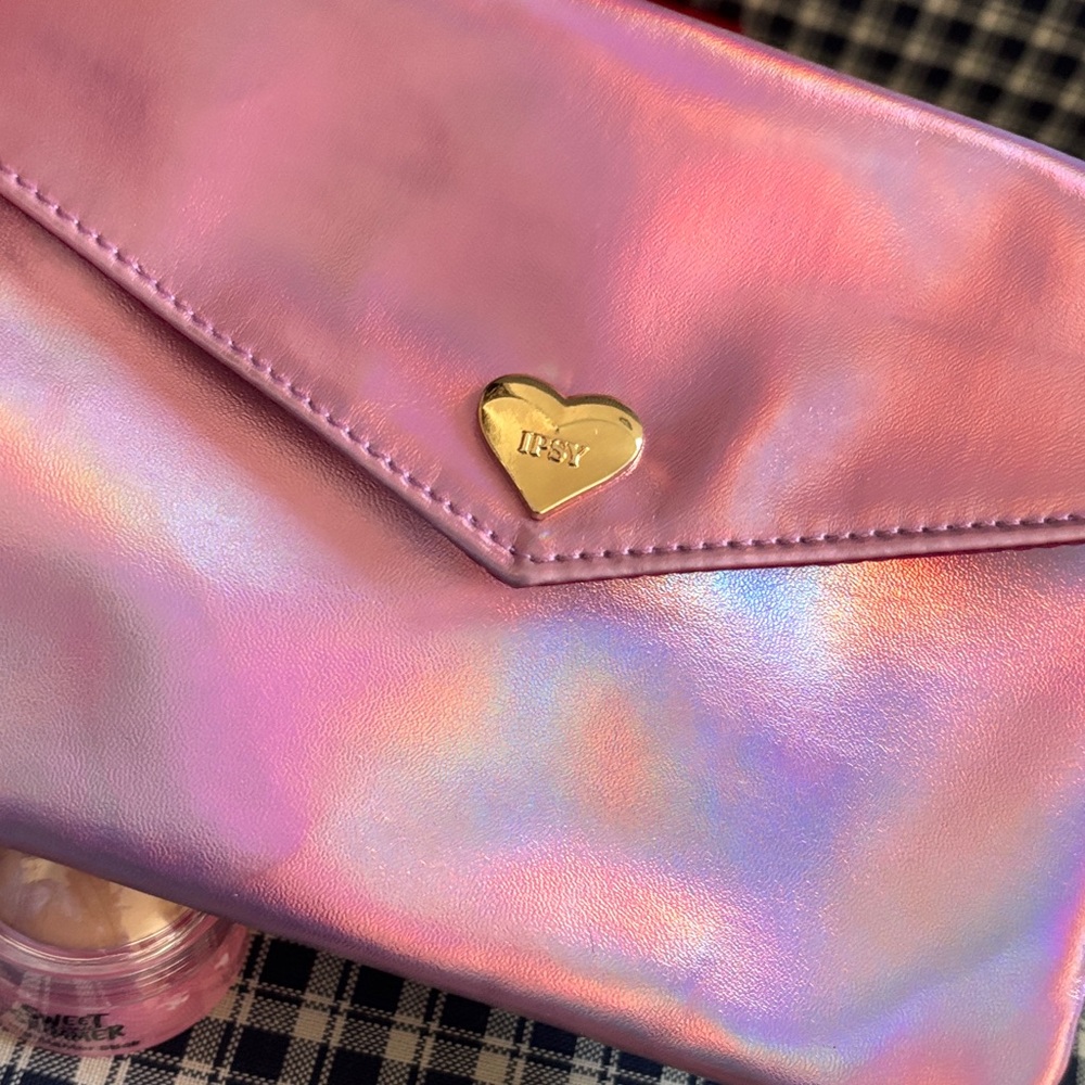 ipsy Pink makeup bag with Sweet Shimmer lip gloss, highlighter stick - Picture 2 of 6